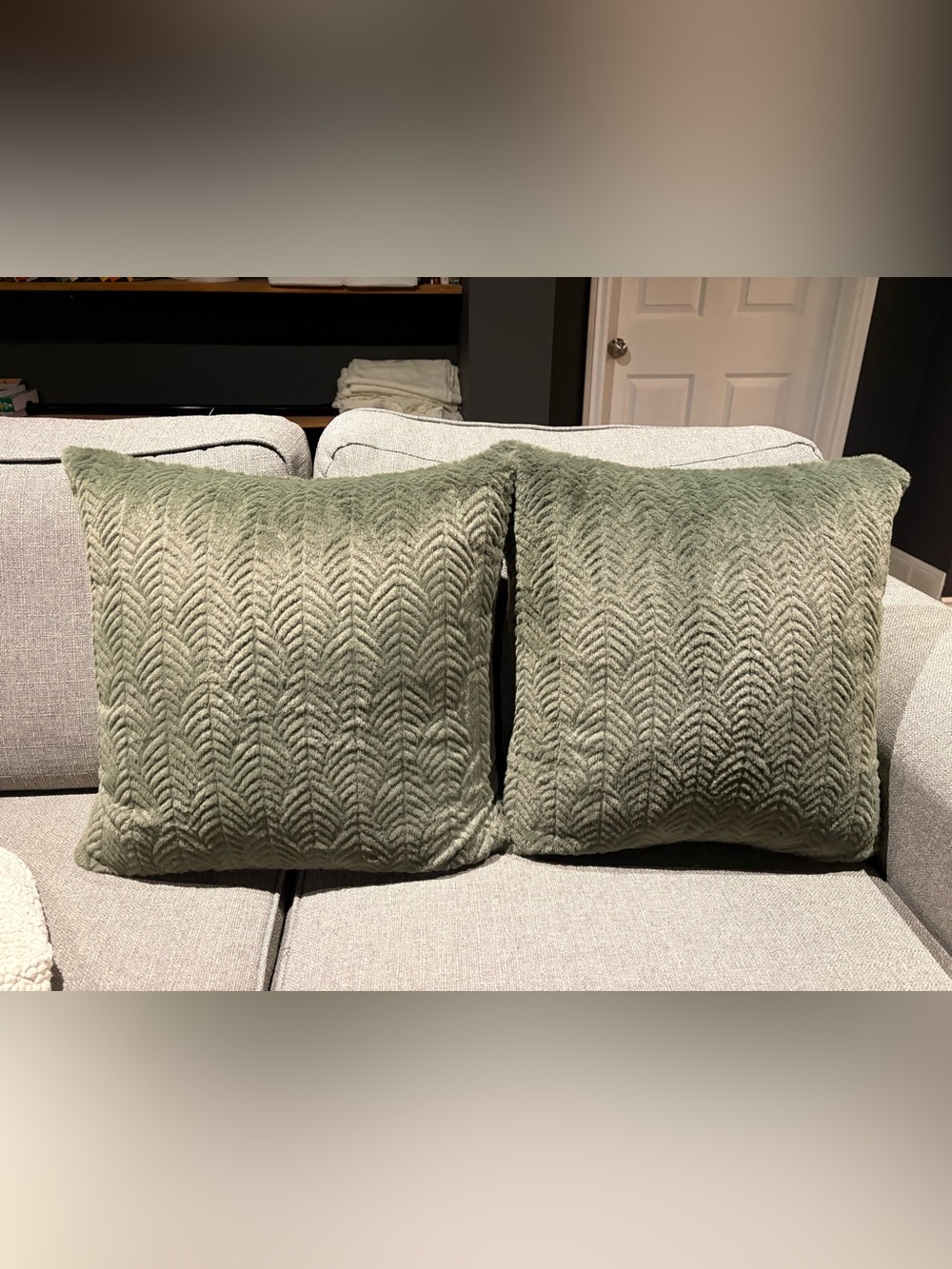 Plush Olive Green Throw Pillows - Set of 2